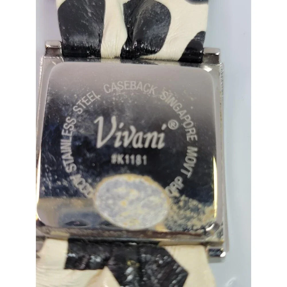 Vivani K1181 Quartz Watch Silver Tone Square Case Animal Print Wide Band
